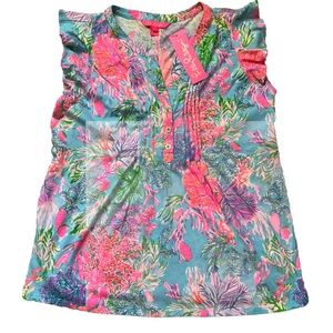 Lilly Pulitzer M Golda Top Celestial Blue Cay to My Heart $78